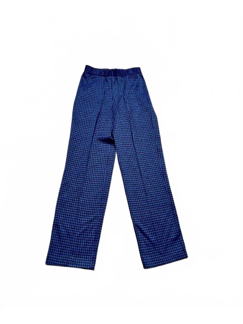 Vtg 60s 70s Houndstooth Blue Black Houndstooth Knit High Waist Stretch Pant M